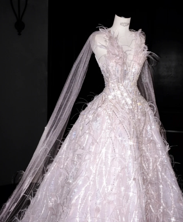 Pink Feather Prom Party Dress Sweet 16 Birthday Gowns  fg8673