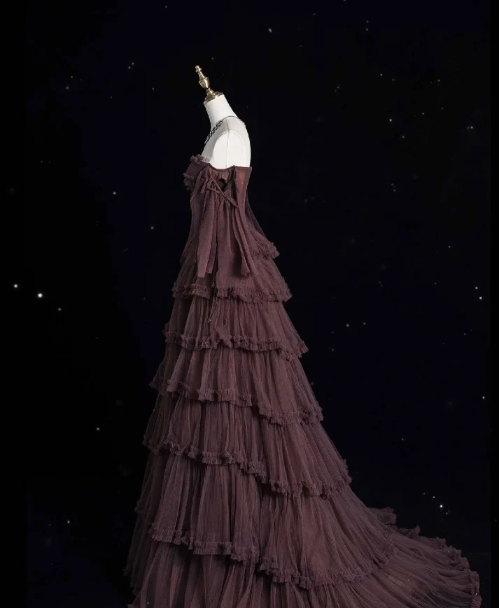 Chic Ball Gown Off The Shoulder Long Sleeves Evening Dress Tulle Long Prom Dresses fg8568