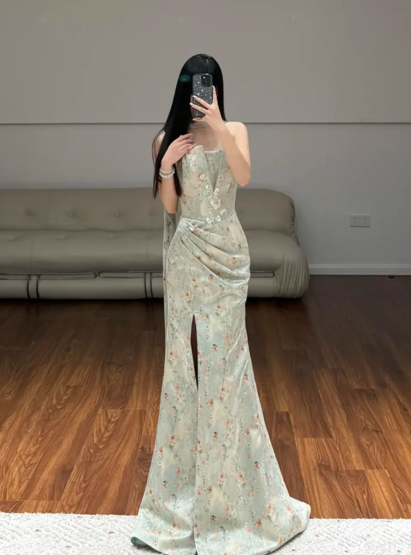 Flora Light Green Mermaid Prom Party Dress Evening Dress Birthday Outfit fg8605