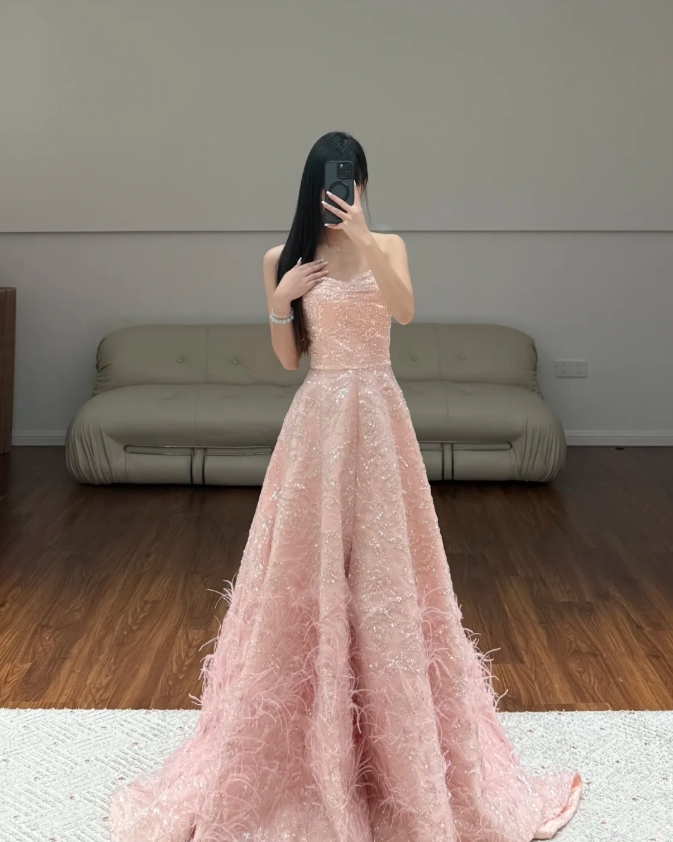 Sequin Lace Pink Prom Party Dress Evening Dress Birthday Dress  fg8611