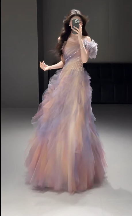 Gradient Pink Lilac Tulle Prom Party Dress Evening Dress Birthday Outfit fg8686