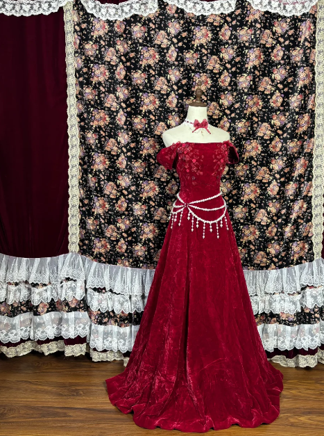 Off The Shoulder Burgundy Prom Party Dress Velvet Evening Dress fg8602