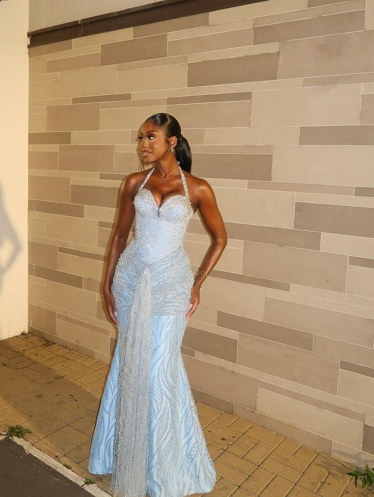 Baby Blue Sparkle Lace Prom Party Dress Evening Dress Birthday Outfit fg8470