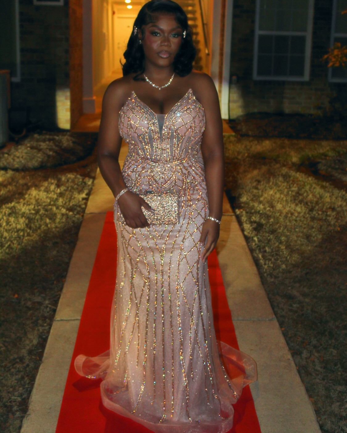 Mermaid Sparkle Lace Prom Dress Black Girl Graduation Dress Evening Dress  fg8417