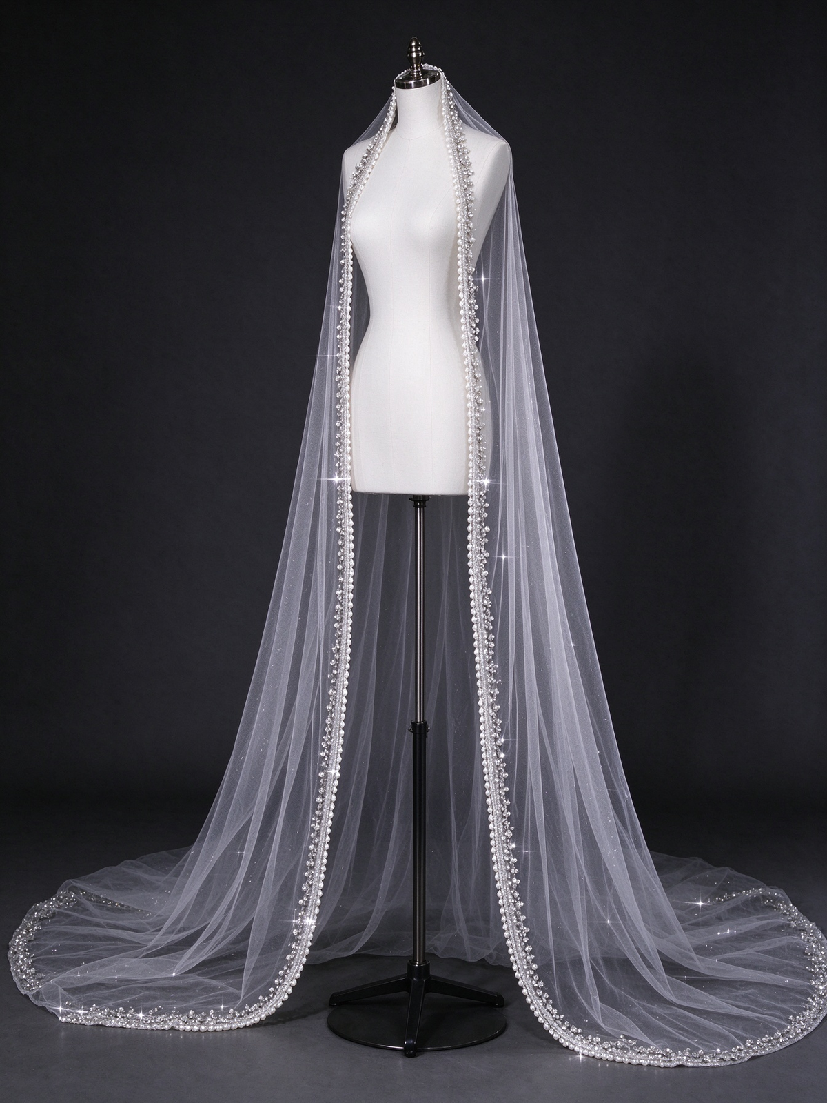 White Pearl Beaded Edge Cathedral Bridal Veil((A Veil Only))  fg8966
