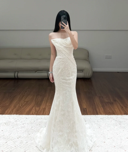 Mermaid Lace Wedding Dress White Elegant Wedding Gowns  fg8633