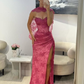 Pink Lace Prom Dress Sweetheart Neck Evening Dress With Slit  fg8226