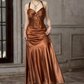 Neckholder A-Linie Satin Langes Ballkleid Vintage Formales Partykleid fg5843
