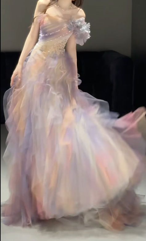 Gradient Pink Lilac Tulle Prom Party Dress Evening Dress Birthday Outfit fg8686