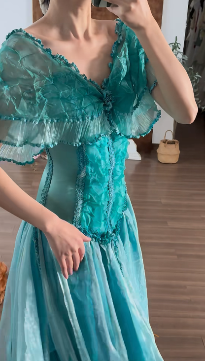 V Neck Chiffon Prom Party Dress Retro Vintage Evening Dress  fg8696
