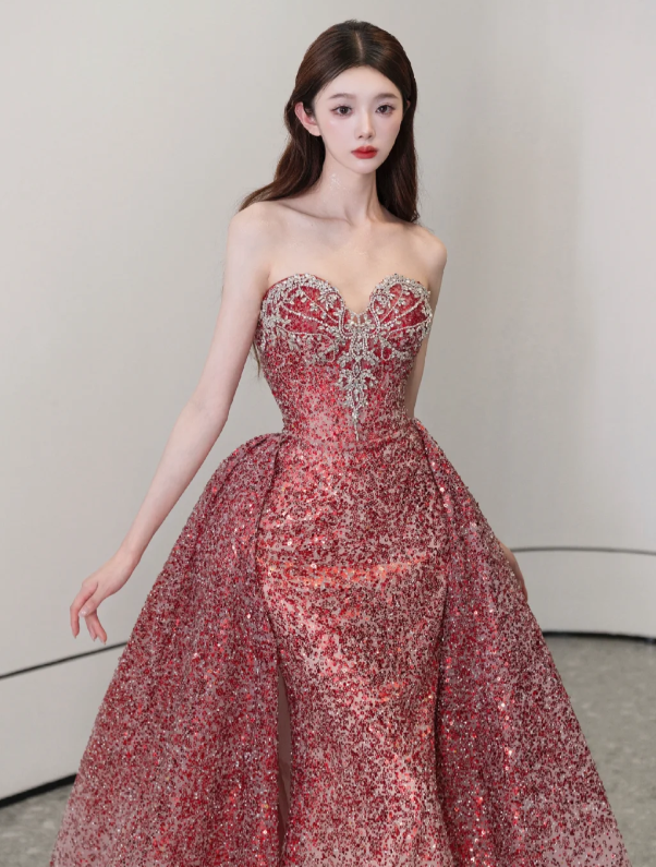 Sweetheart Neck Burgundy Prom Party Dress Sparkle Evening Dress Birthday Dress fg8650