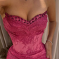 Pink Lace Prom Dress Sweetheart Neck Evening Dress With Slit  fg8226