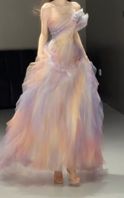 Gradient Pink Lilac Tulle Prom Party Dress Evening Dress Birthday Outfit fg8686