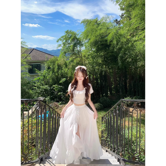 Pure white top and skirt set for summer  A100