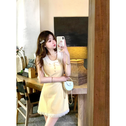 Peter Pan collar dress for women, summer mini skirt A43