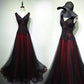 Gorgeous Black And Red V-Neckline Tulle Beaded Prom Dress, Long Evening Gown    fg1880