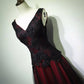 Gorgeous Black And Red V-Neckline Tulle Beaded Prom Dress, Long Evening Gown    fg1880