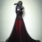 Gorgeous Black And Red V-Neckline Tulle Beaded Prom Dress, Long Evening Gown    fg1880