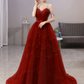 Blue Gorgeous Spaghetti Straps Tiered Tulle Prom Dress, Sparkly Dress With Beading       fg4000