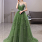 Blue Gorgeous Spaghetti Straps Tiered Tulle Prom Dress, Sparkly Dress With Beading       fg4000