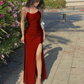 Robe de bal fourreau simple avec fente, robe de remise de diplôme bleu marine foncé fg4187