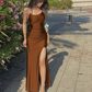 Robe de bal fourreau simple avec fente, robe de remise de diplôme bleu marine foncé fg4187