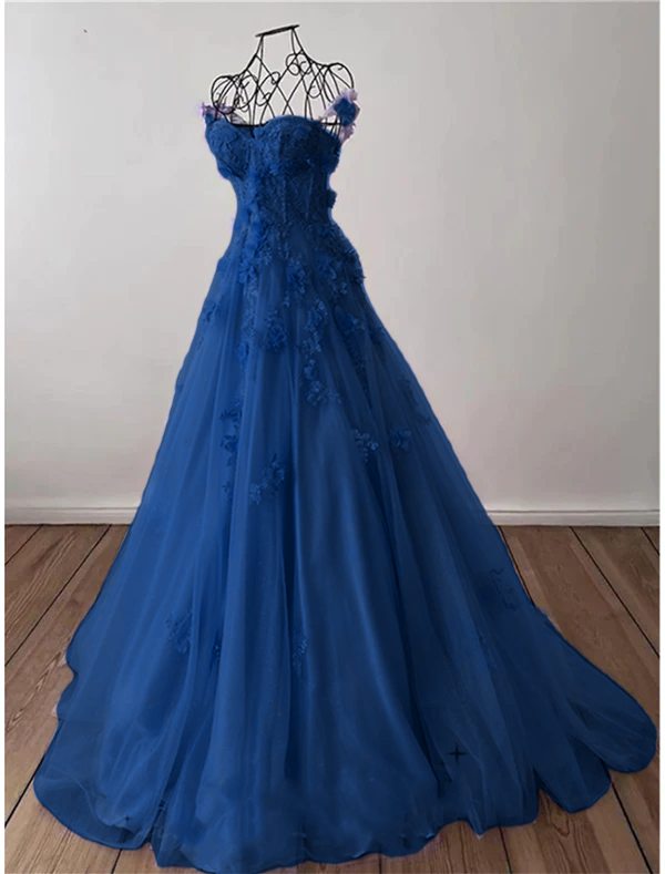 A-Line Prom Dresses Elegant Dress Formal Sweep / Brush Train Sleeveless Sweetheart Tulle with Pleats Sequin Appliques      fg4690