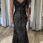 Robe de bal sirène longue sans manches à bretelles spaghetti fg4826