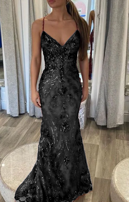 Robe de bal sirène longue sans manches à bretelles spaghetti fg4826