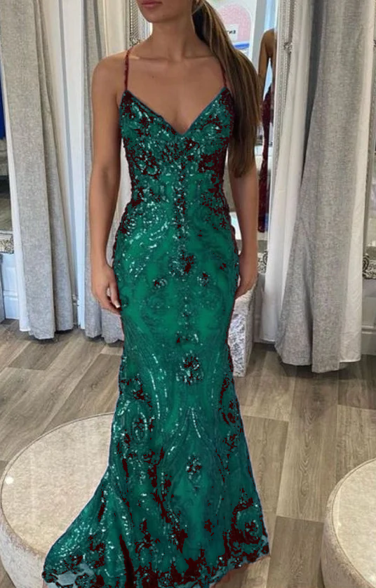 Robe de bal sirène longue sans manches à bretelles spaghetti fg4826
