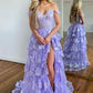 Off Shoulder Layered Navy Blue Lace Long Prom Dress with Split, Off the Shoulder Navy Blue Formal Dress     fg4837
