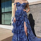 Off Shoulder Layered Navy Blue Lace Long Prom Dress with Split, Off the Shoulder Navy Blue Formal Dress     fg4837