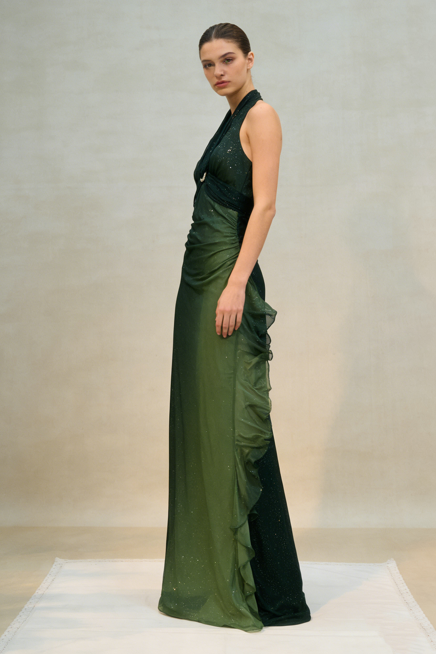 Sexy Halter Ombre Green Chiffon Backless Long Prom Dress Evening Dress       fg4892