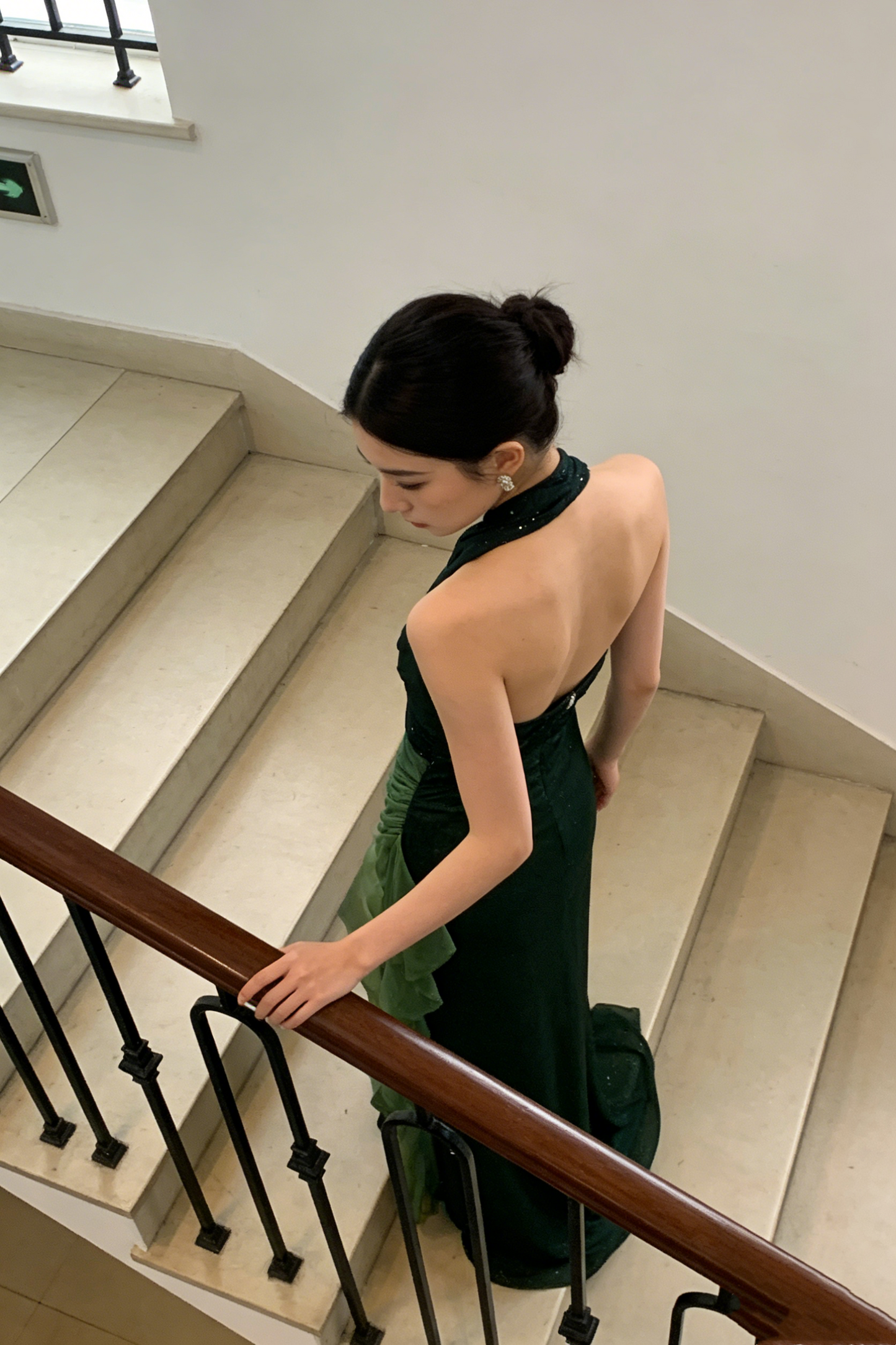 Sexy Halter Ombre Green Chiffon Backless Long Prom Dress Evening Dress       fg4892