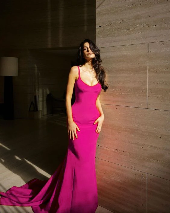 Sexy Mermaid Spaghetti Straps Red Prom Dress Wedding Guest Dresses   fg5028