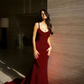 Sexy Mermaid Spaghetti Straps Red Prom Dress Wedding Guest Dresses   fg5028