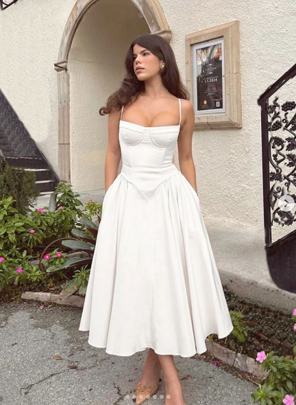 Robe de soirée blanche sans manches à bretelles simples, fg5334