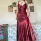 Neckholder A-Linie Satin Langes Ballkleid Vintage Formales Partykleid fg5843