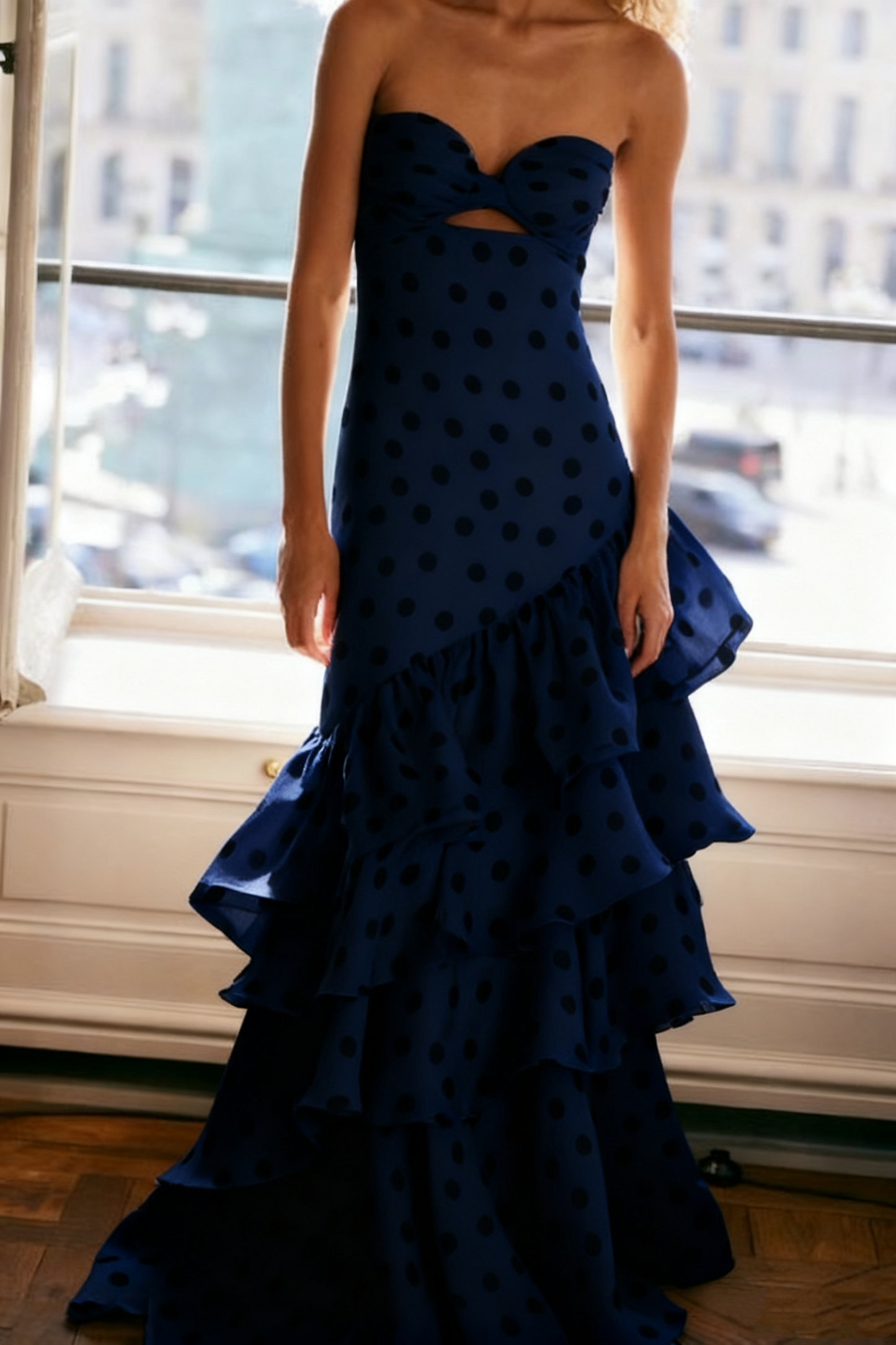 Strapless Polka Dots Dress Fashion Prom Evening Dresses For Women    fg6236