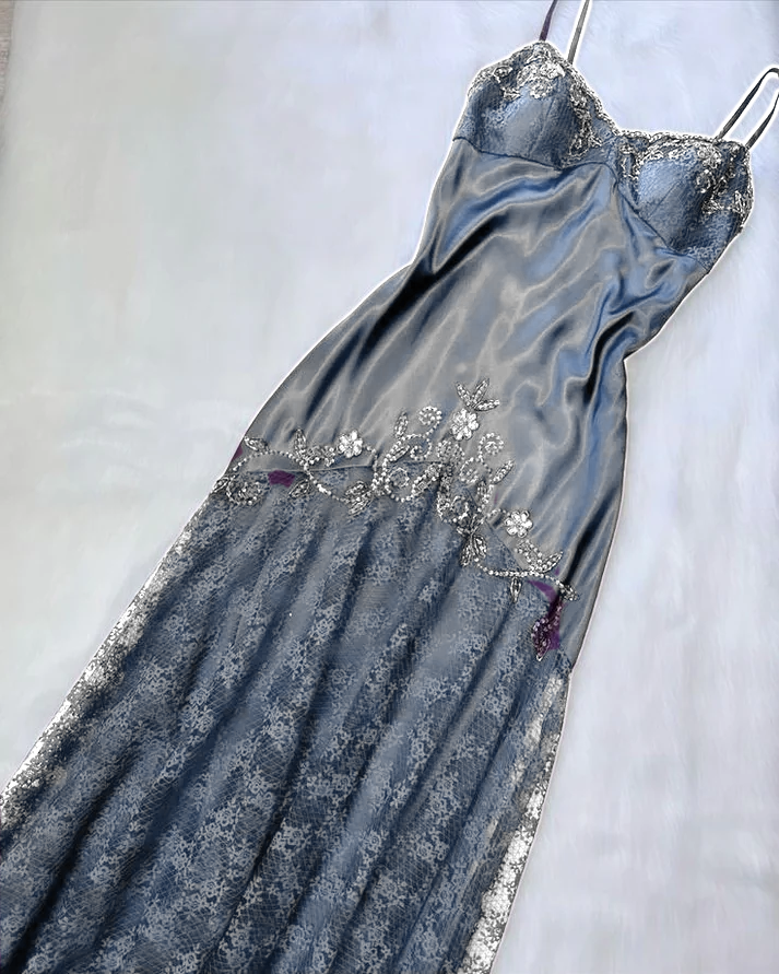 Vintage lila Kleid mit Blumenakzenten formelles Abendkleid fg6334