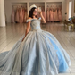 Robe de bal bleu clair à épaules dénudées et coupe trapèze fg6547