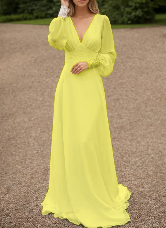 Elfenbeinfarbenes Spitzen-Brautkleid, Langarmkleid mit Knopfleiste hinten und langer Schleppe, Spitze und Chiffon, Brautkleider fg6636