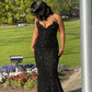 Schwarzes trägerloses Meerjungfrau-Abendkleid, lang, fg6763