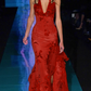 Mermaid Embroidered Long Prom Dress,Deep V Neck Evening Dress With Slit     fg7305