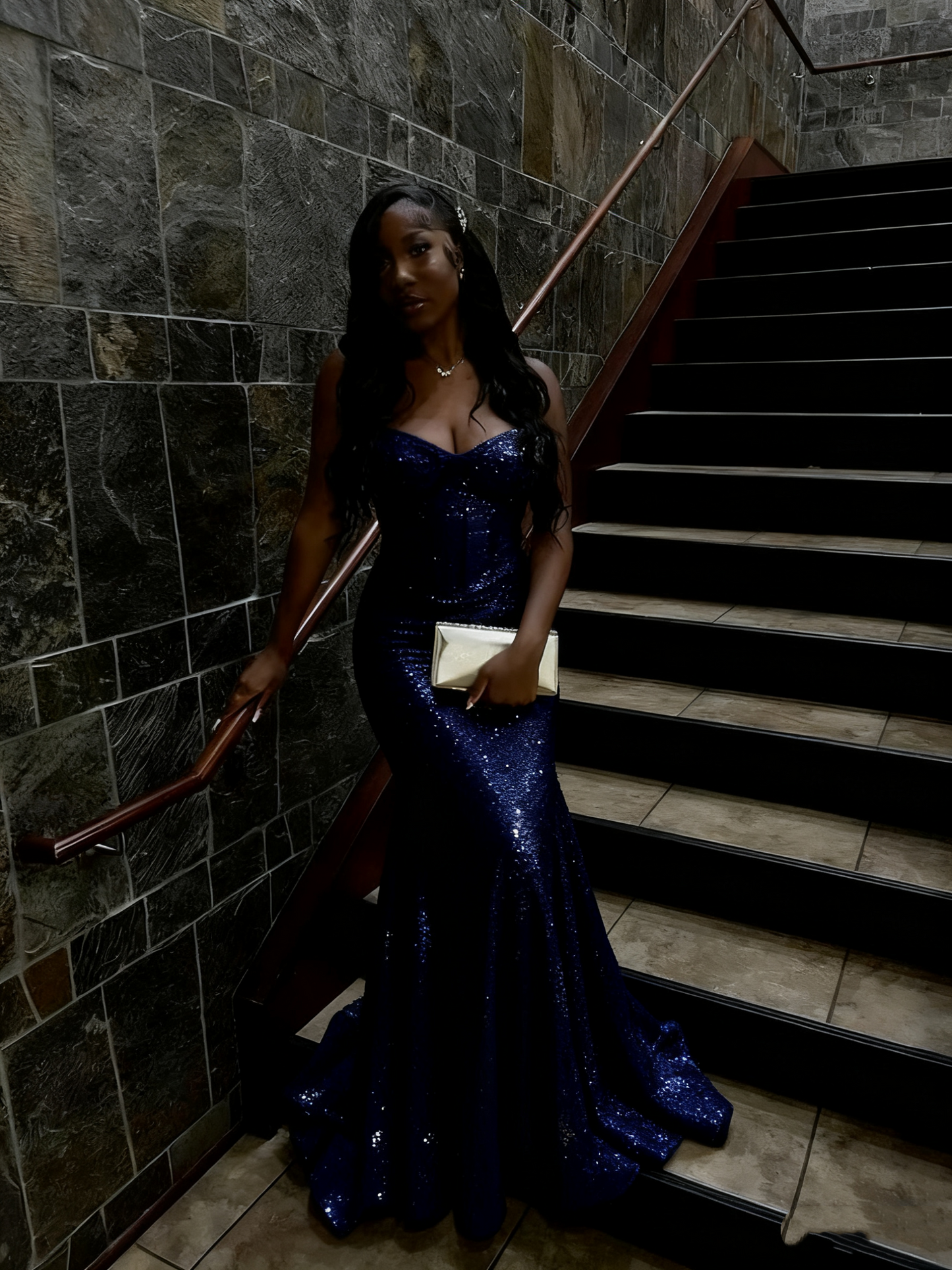 Gold Sequin Mermaid Long Prom Gown Evening Dress    fg7393