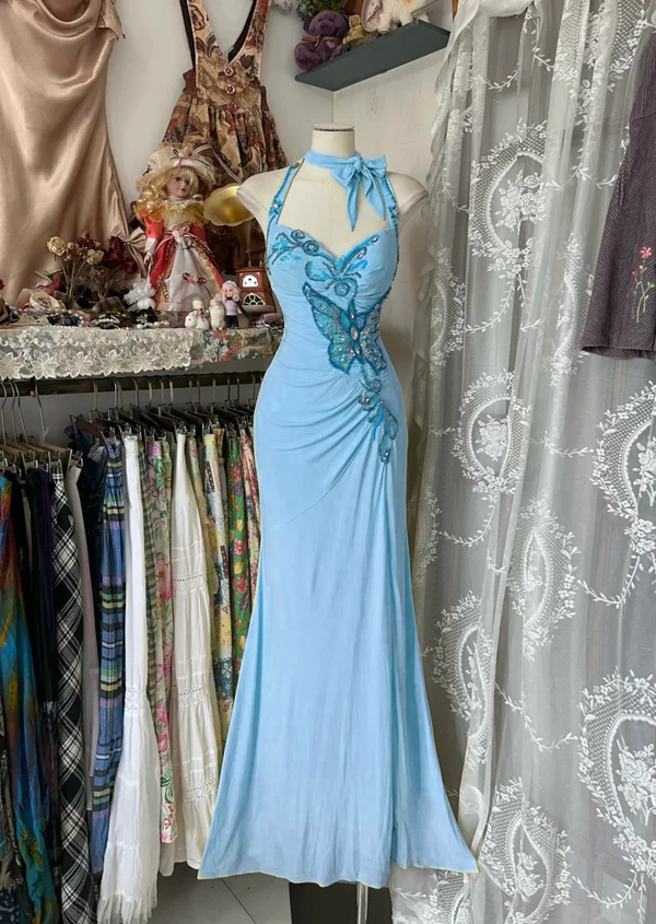 Yellow Halter Mermaid Long Prom Gown Evening Dress    fg7398
