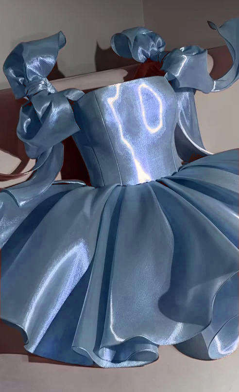 Pink Homecoming Dress with Bow Shoulder Ties A-line Short Party Gown    fg8044