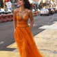 Beaded Orange Vintage Tulle Prom Dress 21st Birthday Outfit Evening Dress fg8236