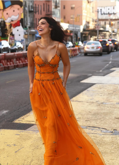 Beaded Orange Vintage Tulle Prom Dress 21st Birthday Outfit Evening Dress fg8236