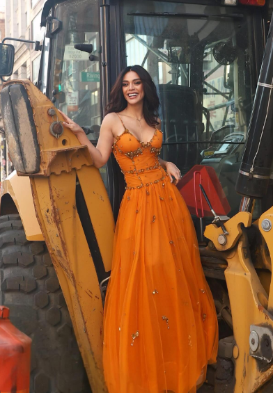 Beaded Orange Vintage Tulle Prom Dress 21st Birthday Outfit Evening Dress fg8236